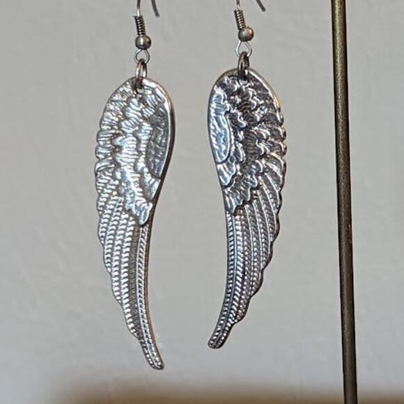 Silver Tone Beaded Wing Earrings - Picture 5 of 5